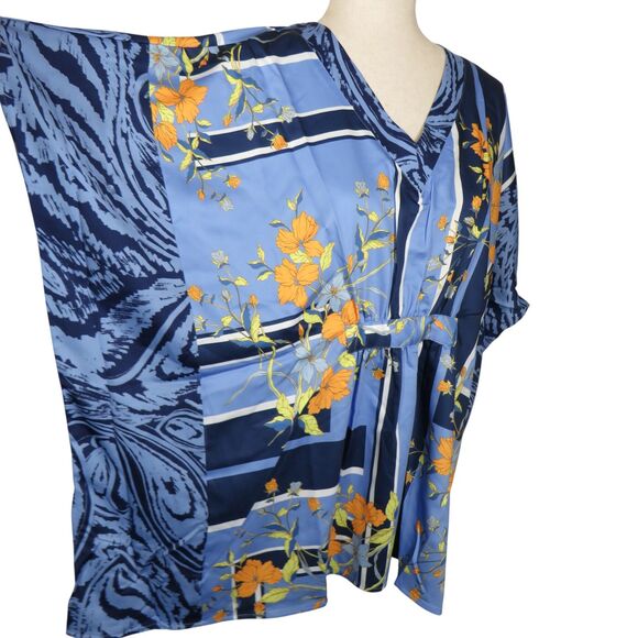 C Wonder Christian Siriano Blue Garden Floral Dolman Flowy Scarf Blouse XS-Small - Picture 5 of 11